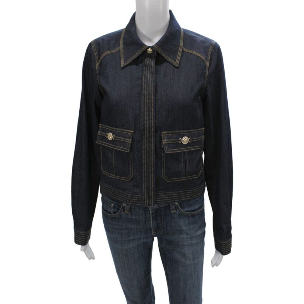 Cinq à Sept Women Dark Blue Collared Button Long Sleeve Jacket Size S